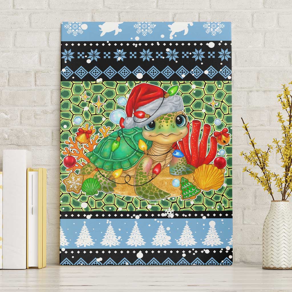 Micronesia Christmas Canvas Wall Art with Santa Turtle Coral Reef and Holiday Ocean Pattern - Polynesian Pride