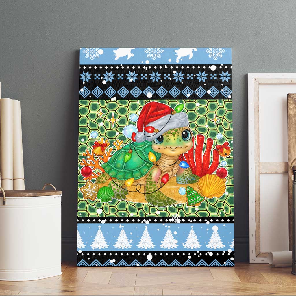 Micronesia Christmas Canvas Wall Art with Santa Turtle Coral Reef and Holiday Ocean Pattern - Polynesian Pride
