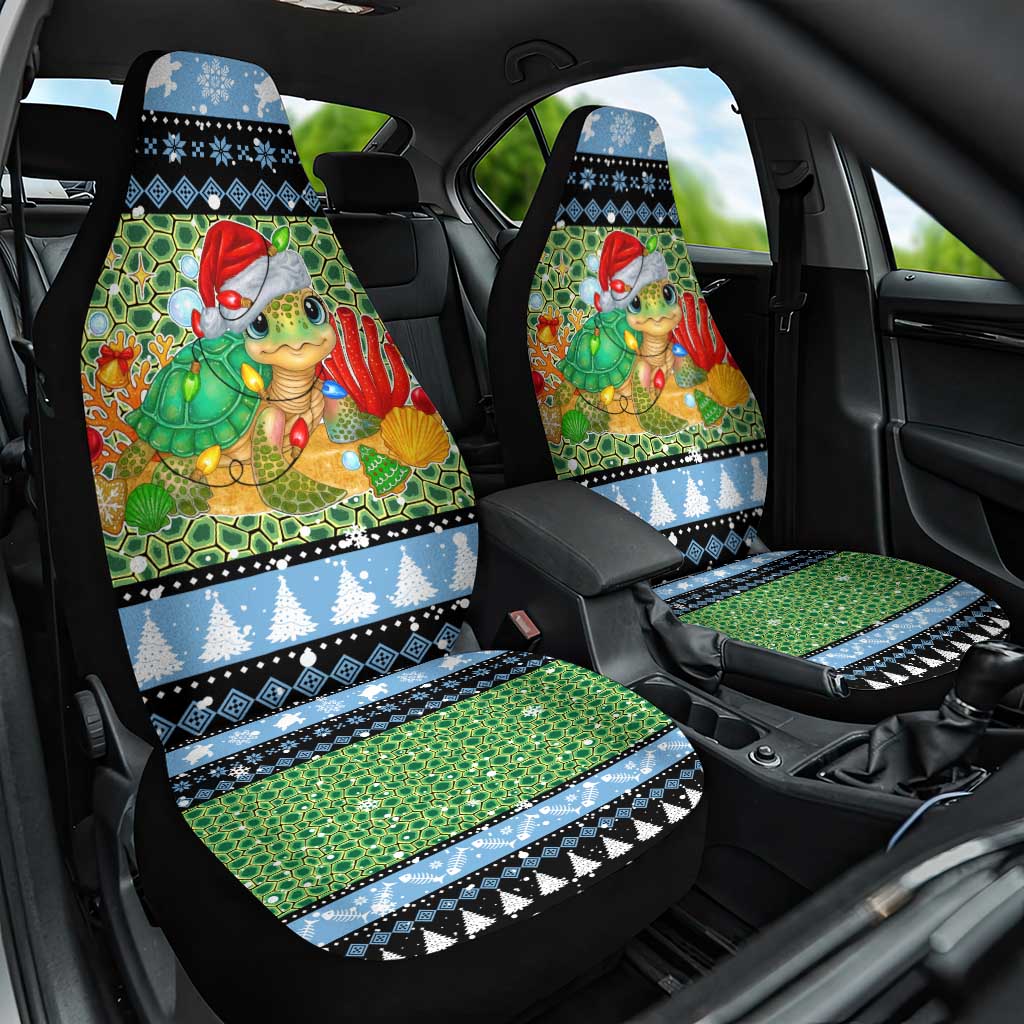 Micronesia Christmas Car Seat Cover with Santa Turtle Coral Reef and Holiday Ocean Pattern - Polynesian Pride