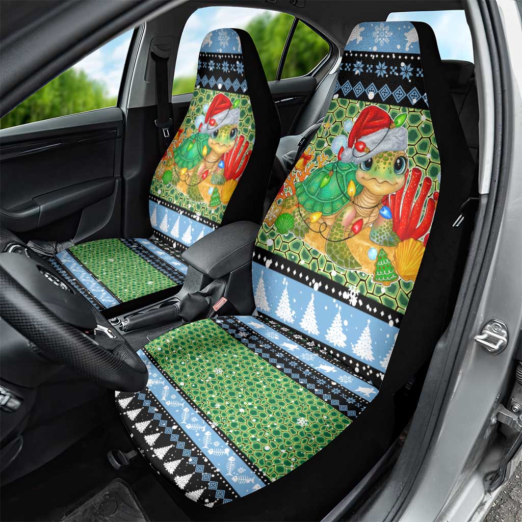 Micronesia Christmas Car Seat Cover with Santa Turtle Coral Reef and Holiday Ocean Pattern - Polynesian Pride