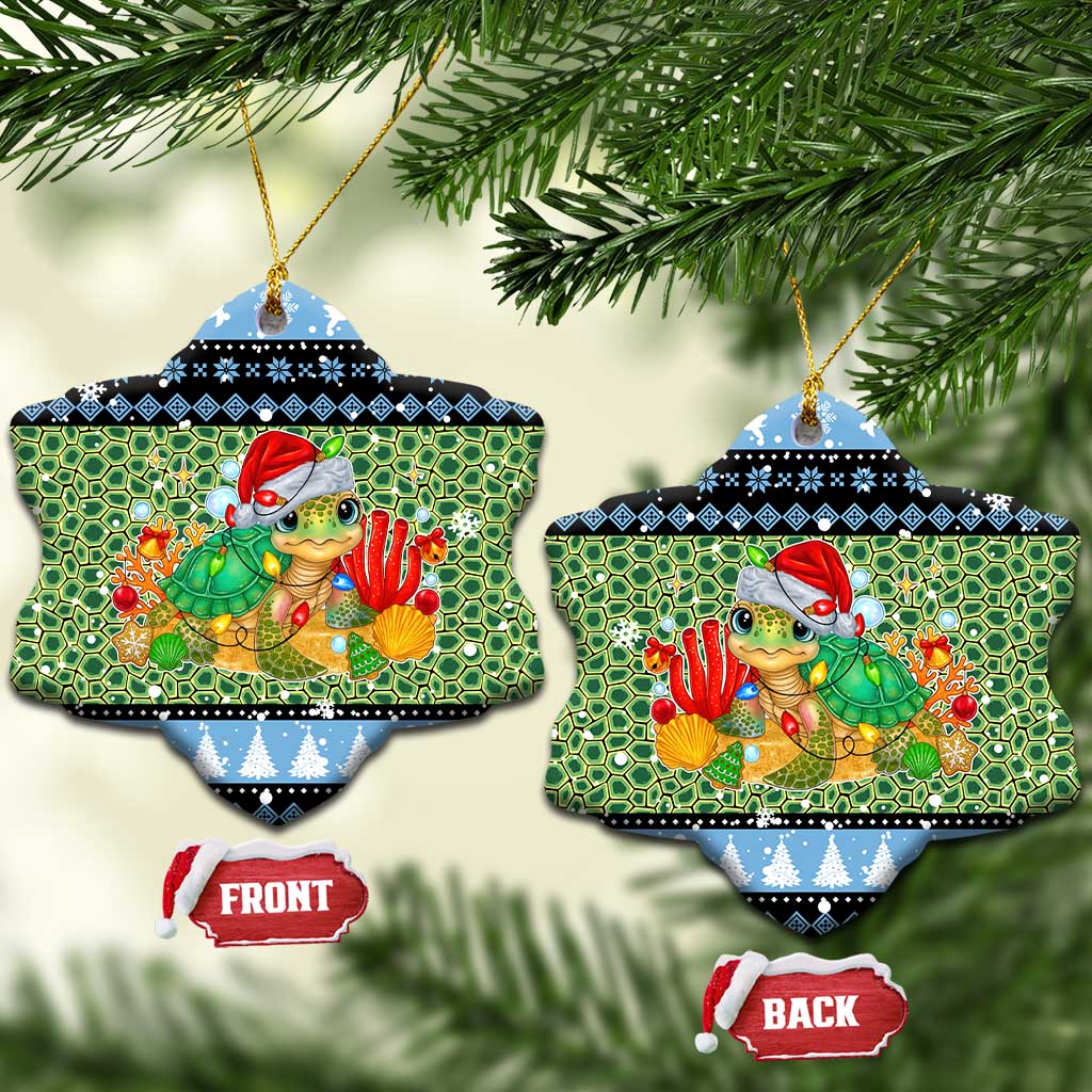 Micronesia Christmas Ceramic Ornament with Santa Turtle Coral Reef and Holiday Ocean Pattern - Polynesian Pride