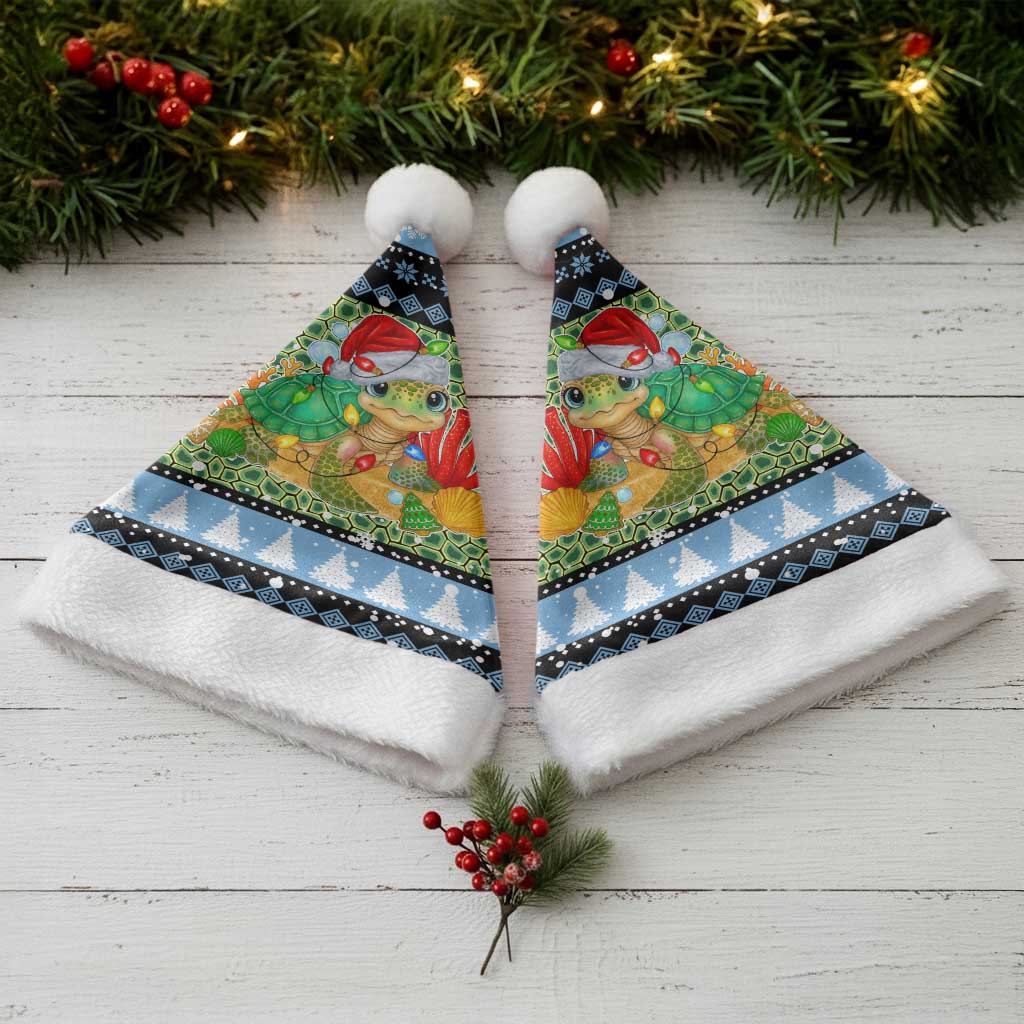 Micronesia Christmas Santa Hat with Santa Turtle Coral Reef and Holiday Ocean Pattern TS04 - Polynesian Pride