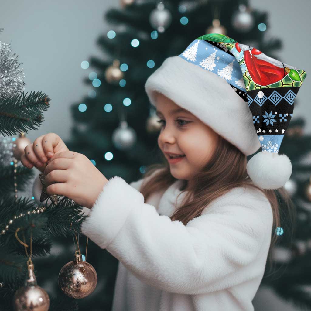 Micronesia Christmas Santa Hat with Santa Turtle Coral Reef and Holiday Ocean Pattern TS04 - Polynesian Pride