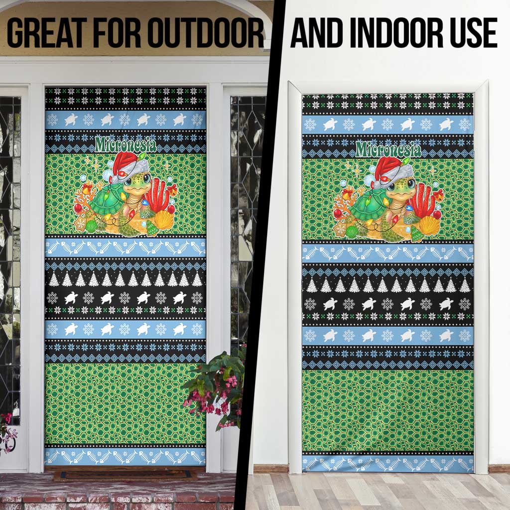 Micronesia Christmas Door Cover with Santa Turtle Coral Reef and Holiday Ocean Pattern - Polynesian Pride