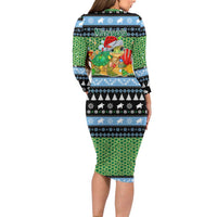Micronesia Christmas Family Matching Long Sleeve Bodycon Dress and Hawaiian Shirt with Santa Turtle Coral Reef and Holiday Ocean Pattern - Polynesian Pride