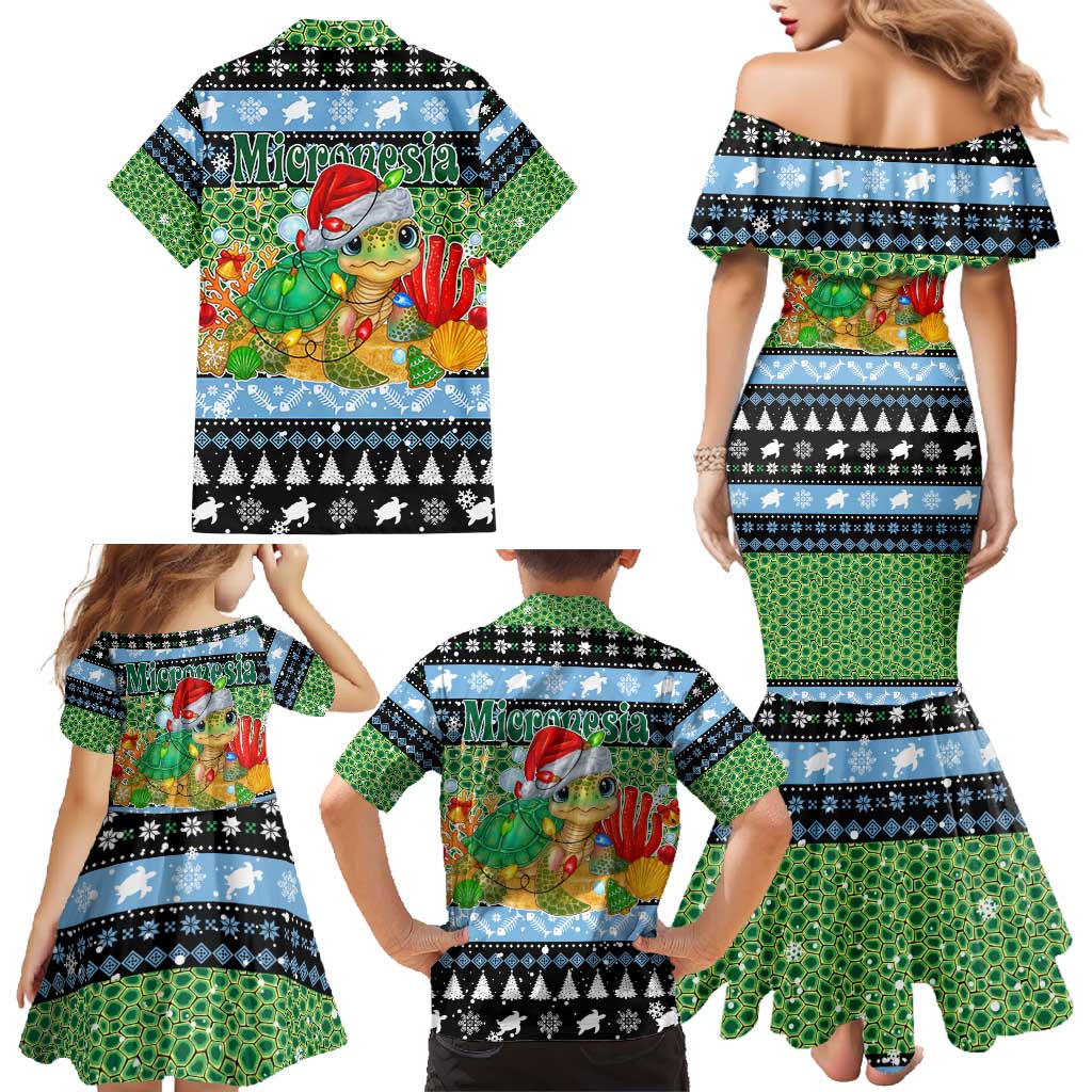 Micronesia Christmas Family Matching Mermaid Dress and Hawaiian Shirt with Santa Turtle Coral Reef and Holiday Ocean Pattern - Polynesian Pride