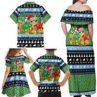Micronesia Christmas Family Matching Off Shoulder Maxi Dress and Hawaiian Shirt with Santa Turtle Coral Reef and Holiday Ocean Pattern - Polynesian Pride