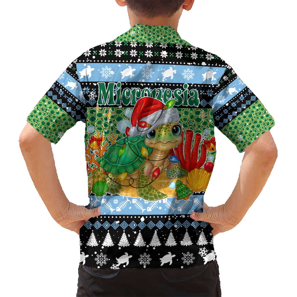 Micronesia Christmas Family Matching Puletasi and Hawaiian Shirt with Santa Turtle Coral Reef and Holiday Ocean Pattern - Polynesian Pride
