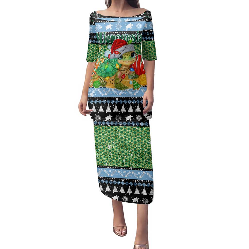 Micronesia Christmas Family Matching Puletasi and Hawaiian Shirt with Santa Turtle Coral Reef and Holiday Ocean Pattern - Polynesian Pride