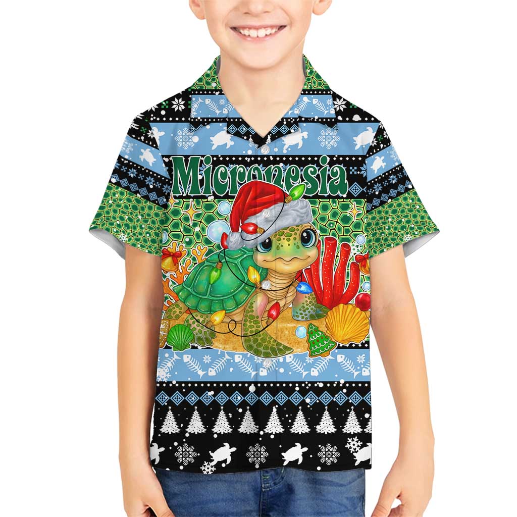 Micronesia Christmas Family Matching Puletasi and Hawaiian Shirt with Santa Turtle Coral Reef and Holiday Ocean Pattern - Polynesian Pride