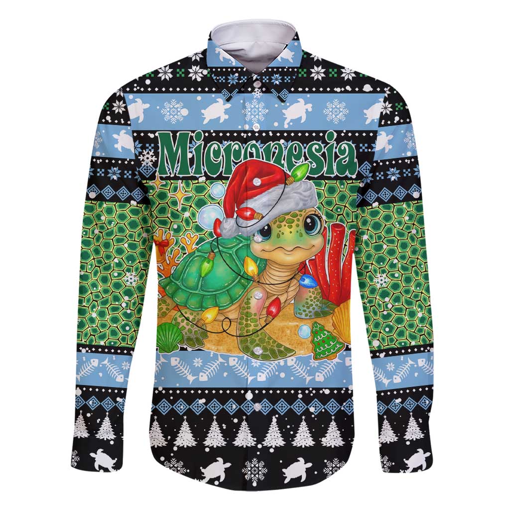 Micronesia Christmas Family Matching Short Sleeve Bodycon Dress and Hawaiian Shirt with Santa Turtle Coral Reef and Holiday Ocean Pattern - Polynesian Pride