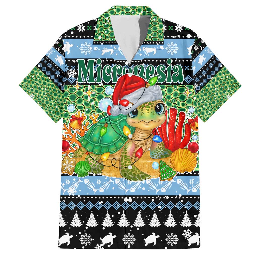Micronesia Christmas Family Matching Tank Maxi Dress and Hawaiian Shirt with Santa Turtle Coral Reef and Holiday Ocean Pattern - Polynesian Pride