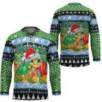 Micronesia Christmas Hockey Jersey with Santa Turtle Coral Reef and Holiday Ocean Pattern - Polynesian Pride