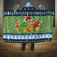 Micronesia Christmas Hooded Blanket with Santa Turtle Coral Reef and Holiday Ocean Pattern - Polynesian Pride