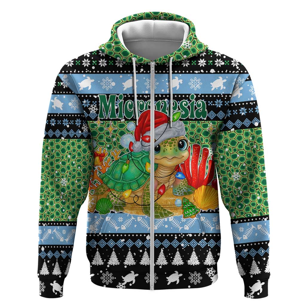 Micronesia Christmas Hoodie with Santa Turtle Coral Reef and Holiday Ocean Pattern - Polynesian Pride
