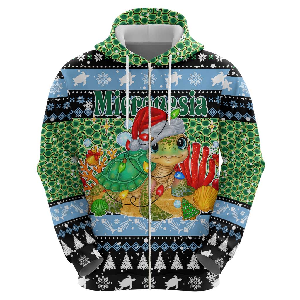 Micronesia Christmas Hoodie with Santa Turtle Coral Reef and Holiday Ocean Pattern - Polynesian Pride