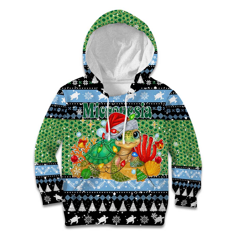 Micronesia Christmas Kid Hoodie with Santa Turtle Coral Reef and Holiday Ocean Pattern - Polynesian Pride