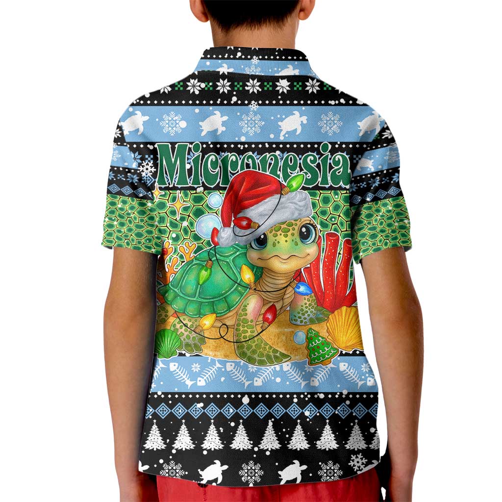 Micronesia Christmas Kid Polo Shirt with Santa Turtle Coral Reef and Holiday Ocean Pattern - Polynesian Pride