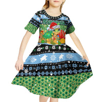 Micronesia Christmas Kid Short Sleeve Dress with Santa Turtle Coral Reef and Holiday Ocean Pattern - Polynesian Pride