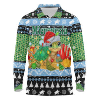 Micronesia Christmas Long Sleeve Polo Shirt with Santa Turtle Coral Reef and Holiday Ocean Pattern - Polynesian Pride