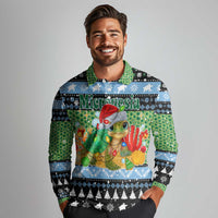 Micronesia Christmas Long Sleeve Polo Shirt with Santa Turtle Coral Reef and Holiday Ocean Pattern - Polynesian Pride