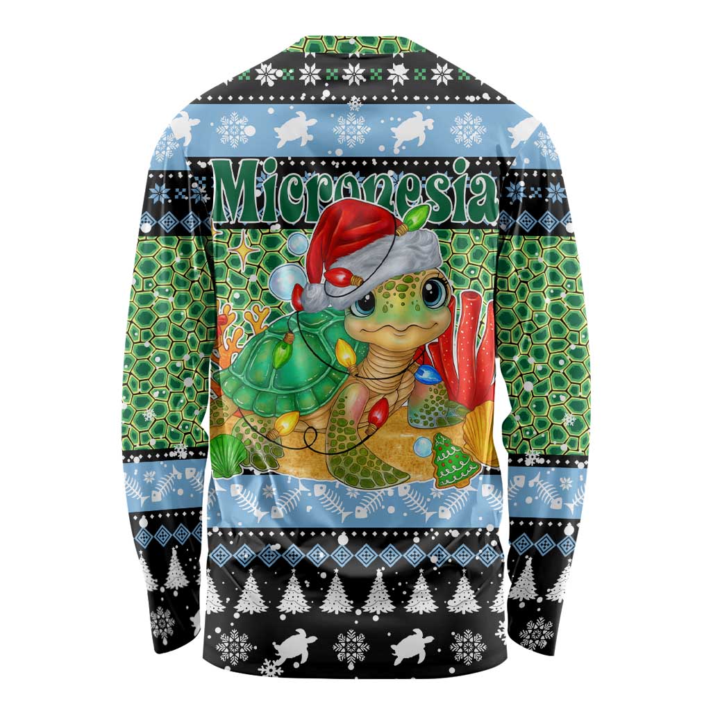 Micronesia Christmas Long Sleeve Shirt with Santa Turtle Coral Reef and Holiday Ocean Pattern - Polynesian Pride