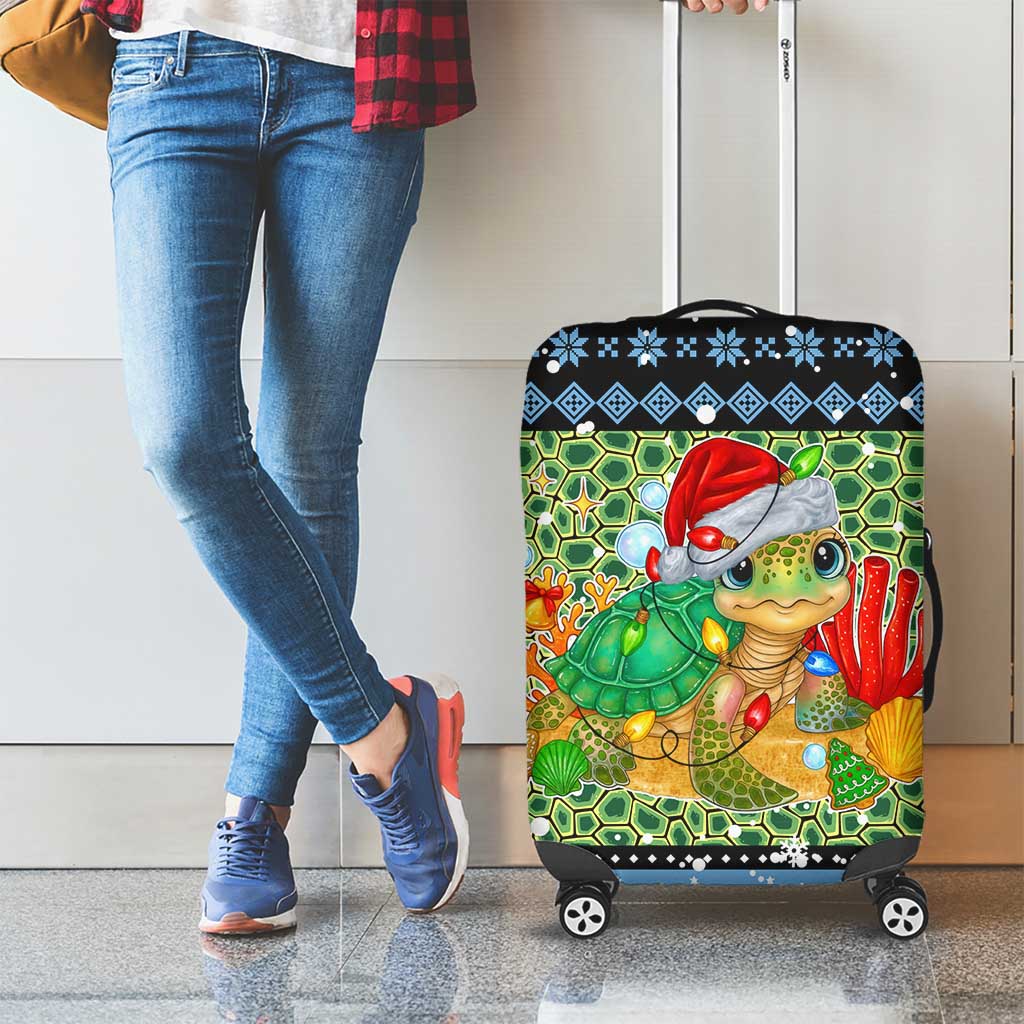 Micronesia Christmas Luggage Cover with Santa Turtle Coral Reef and Holiday Ocean Pattern - Polynesian Pride