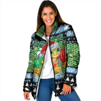 Micronesia Christmas Padded Jacket with Santa Turtle Coral Reef and Holiday Ocean Pattern - Polynesian Pride