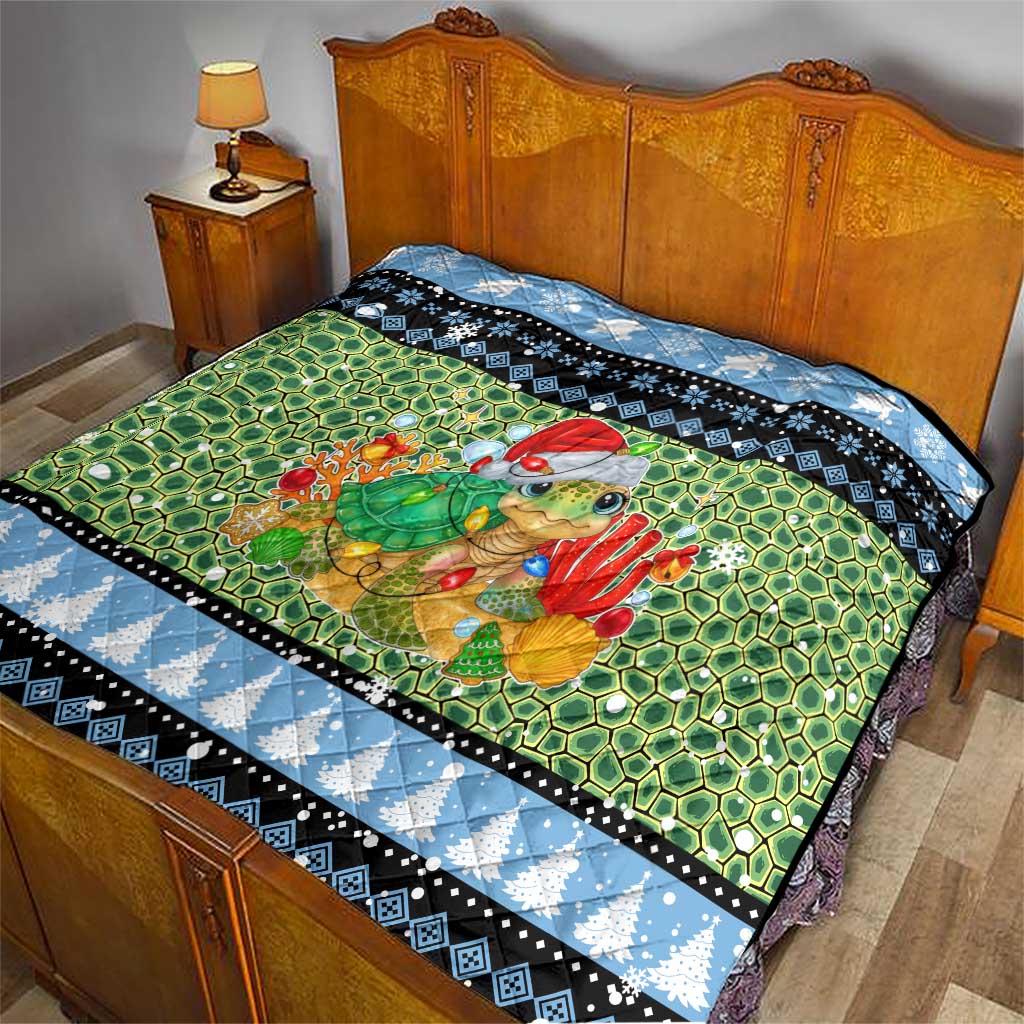 Micronesia Christmas Quilt with Santa Turtle Coral Reef and Holiday Ocean Pattern - Polynesian Pride