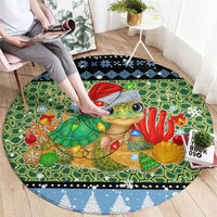 Micronesia Christmas Round Carpet with Santa Turtle Coral Reef and Holiday Ocean Pattern - Polynesian Pride