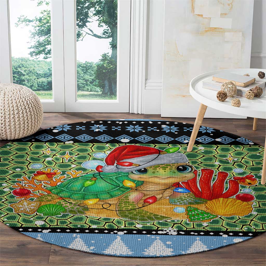 Micronesia Christmas Round Carpet with Santa Turtle Coral Reef and Holiday Ocean Pattern - Polynesian Pride