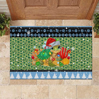 Micronesia Christmas Rubber Doormat with Santa Turtle Coral Reef and Holiday Ocean Pattern - Polynesian Pride
