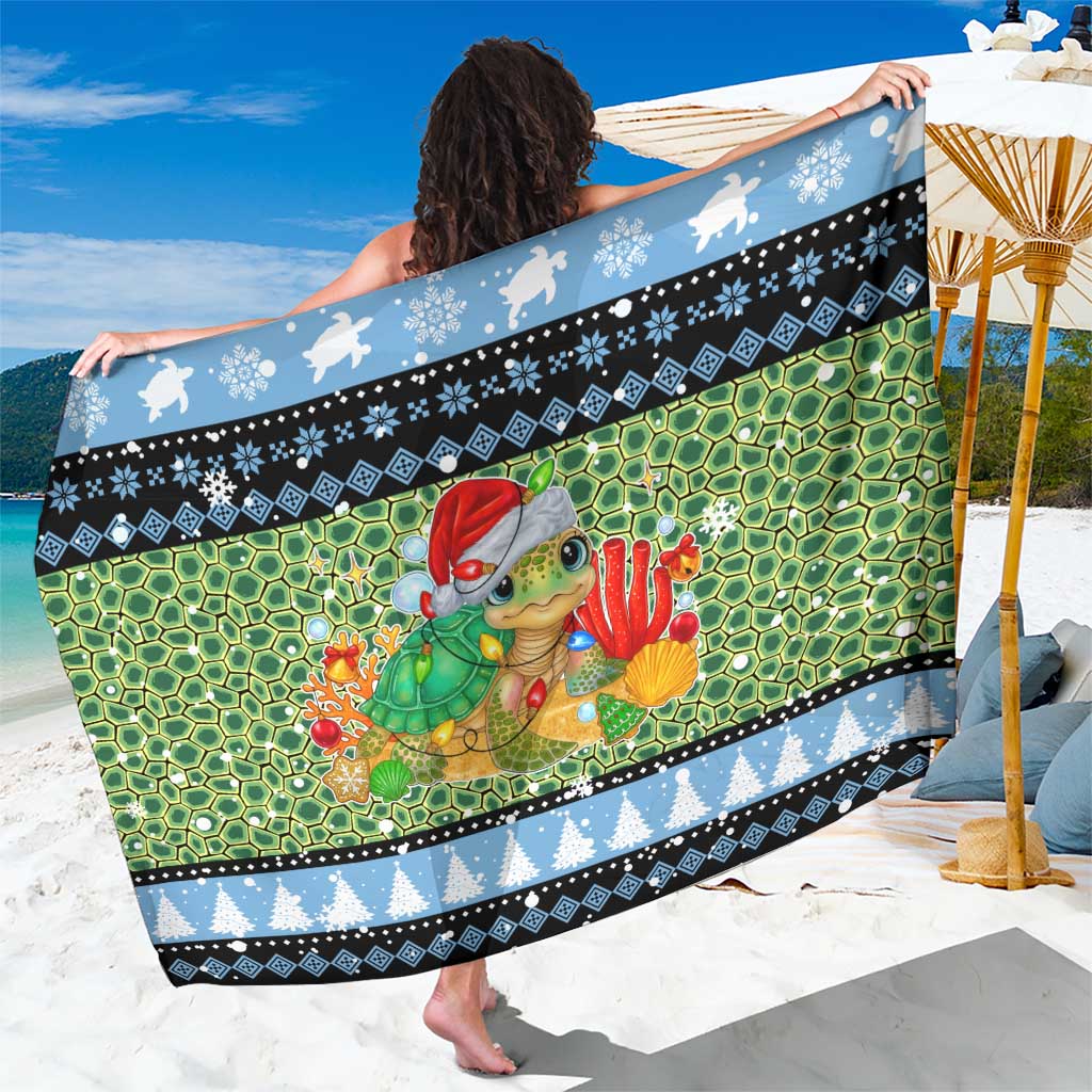 Micronesia Christmas Sarong with Santa Turtle Coral Reef and Holiday Ocean Pattern - Polynesian Pride