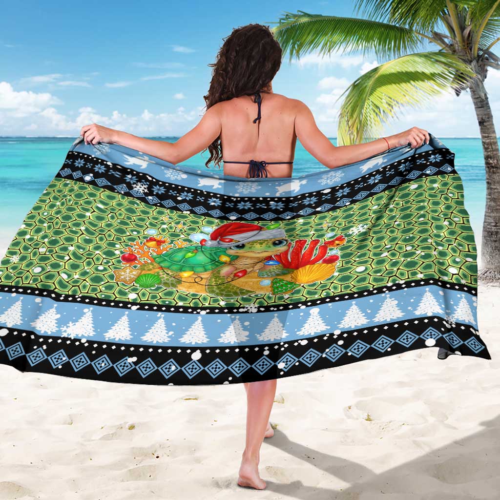Micronesia Christmas Sarong with Santa Turtle Coral Reef and Holiday Ocean Pattern - Polynesian Pride