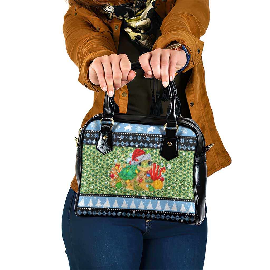 Micronesia Christmas Shoulder Handbag with Santa Turtle Coral Reef and Holiday Ocean Pattern - Polynesian Pride