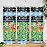 Micronesia Christmas Skinny Tumbler with Santa Turtle Coral Reef and Holiday Ocean Pattern - Polynesian Pride
