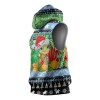 Micronesia Christmas Sleeveless Hoodie with Santa Turtle Coral Reef and Holiday Ocean Pattern - Polynesian Pride