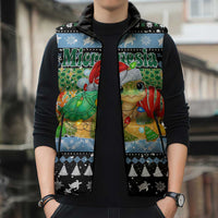 Micronesia Christmas Sleeveless Puffer Jacket with Santa Turtle Coral Reef and Holiday Ocean Pattern - Polynesian Pride