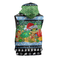 Micronesia Christmas Sleeveless Zip Hoodie with Santa Turtle Coral Reef and Holiday Ocean Pattern - Polynesian Pride