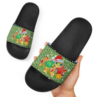 Micronesia Christmas Slide Sandals with Santa Turtle Coral Reef and Holiday Ocean Pattern - Polynesian Pride