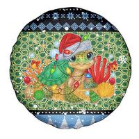 Micronesia Christmas Spare Tire Cover with Santa Turtle Coral Reef and Holiday Ocean Pattern - Polynesian Pride