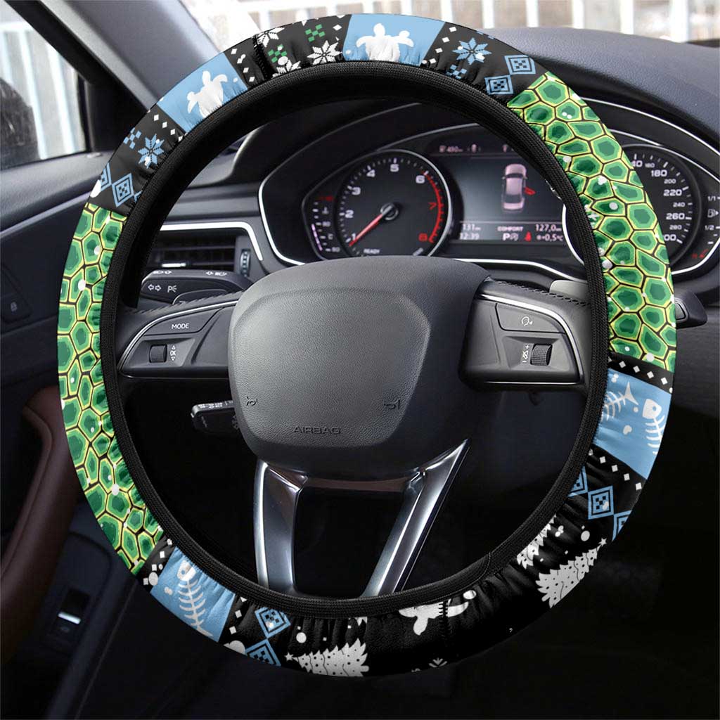 Micronesia Christmas Steering Wheel Cover with Santa Turtle Coral Reef and Holiday Ocean Pattern - Polynesian Pride