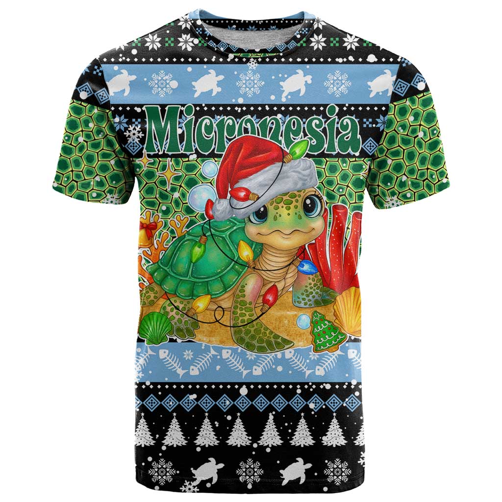 Micronesia Christmas T Shirt with Santa Turtle Coral Reef and Holiday Ocean Pattern - Polynesian Pride