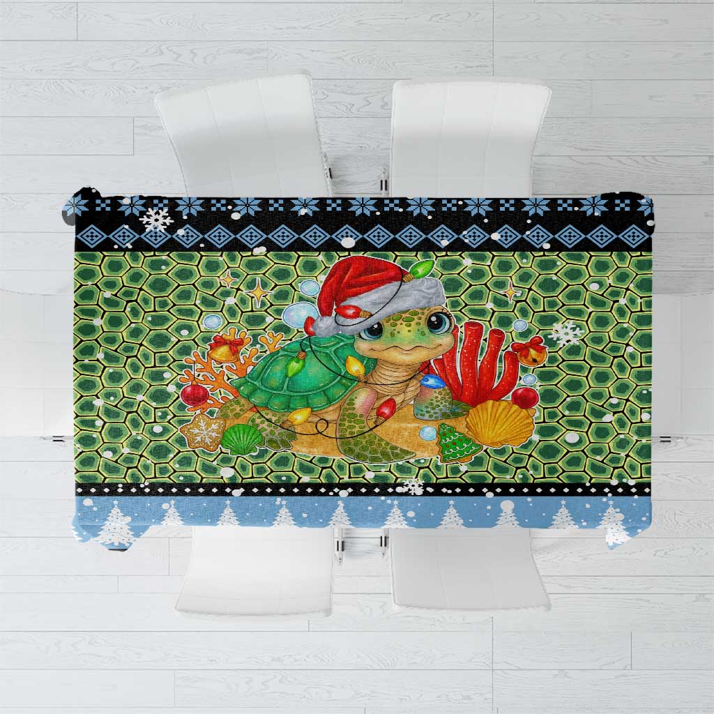 Micronesia Christmas Tablecloth with Santa Turtle Coral Reef and Holiday Ocean Pattern - Polynesian Pride