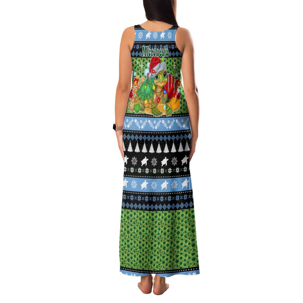 Micronesia Christmas Tank Maxi Dress with Santa Turtle Coral Reef and Holiday Ocean Pattern - Polynesian Pride