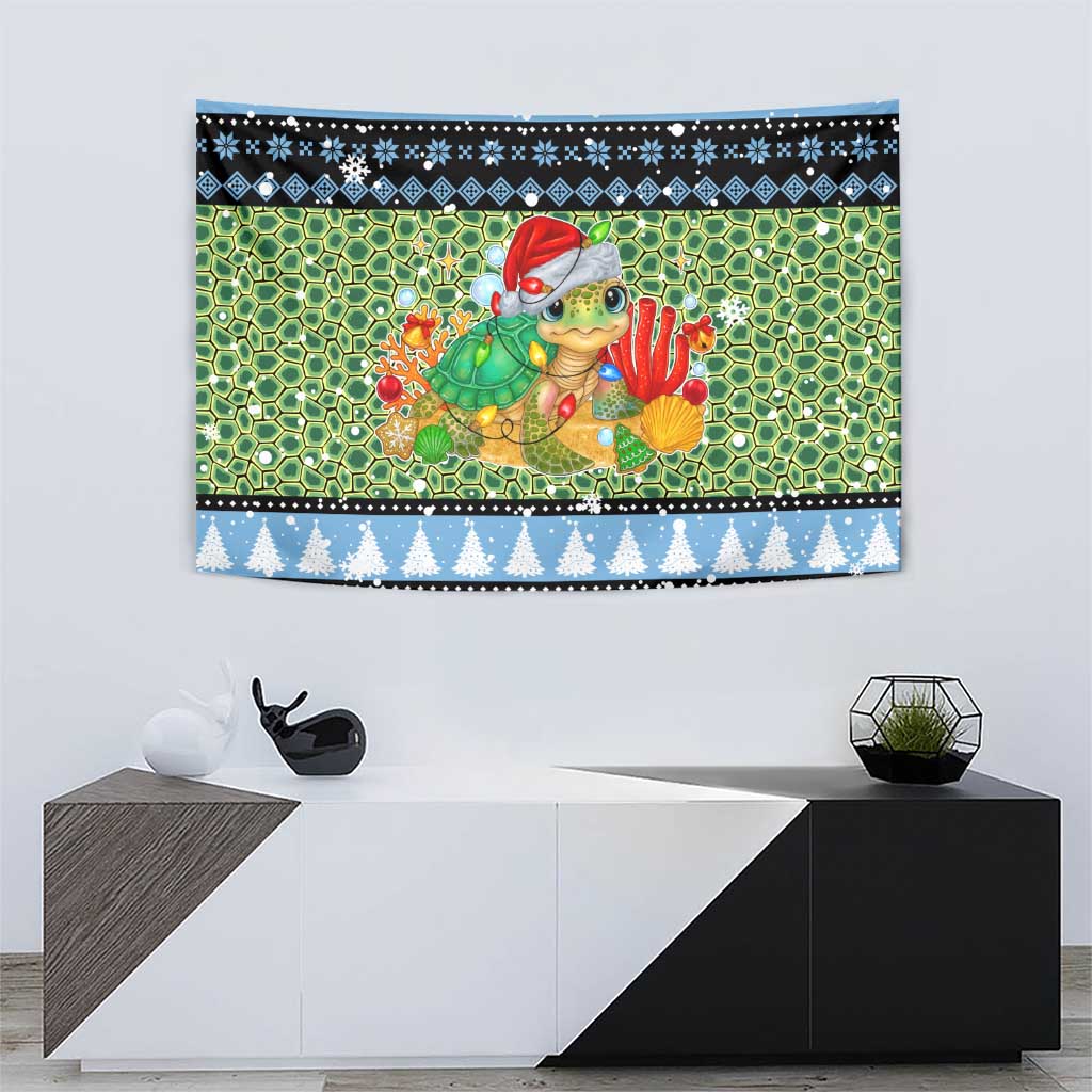 Micronesia Christmas Tapestry with Santa Turtle Coral Reef and Holiday Ocean Pattern - Polynesian Pride