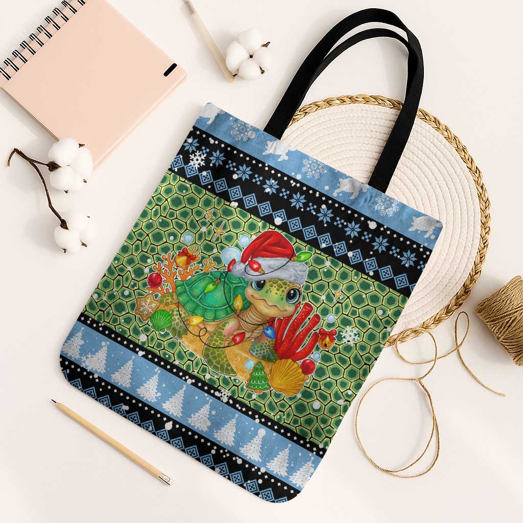 Micronesia Christmas Tote Bag with Santa Turtle Coral Reef and Holiday Ocean Pattern - Polynesian Pride