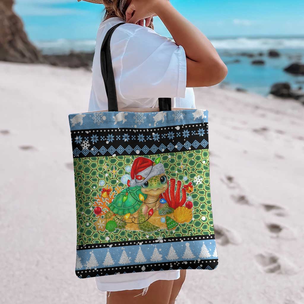 Micronesia Christmas Tote Bag with Santa Turtle Coral Reef and Holiday Ocean Pattern - Polynesian Pride