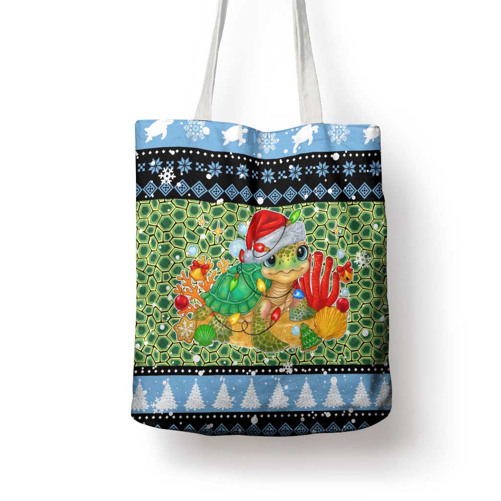 Micronesia Christmas Tote Bag with Santa Turtle Coral Reef and Holiday Ocean Pattern - Polynesian Pride