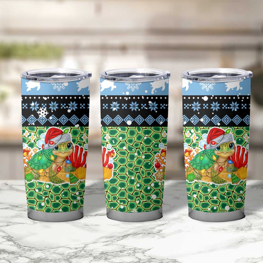 Micronesia Christmas Tumbler Cup with Santa Turtle Coral Reef and Holiday Ocean Pattern - Polynesian Pride
